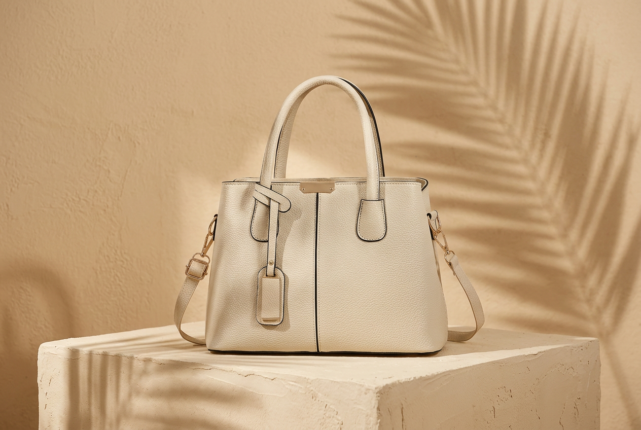 Ivory Parchment — PEVELL structured leather handbag in Beige