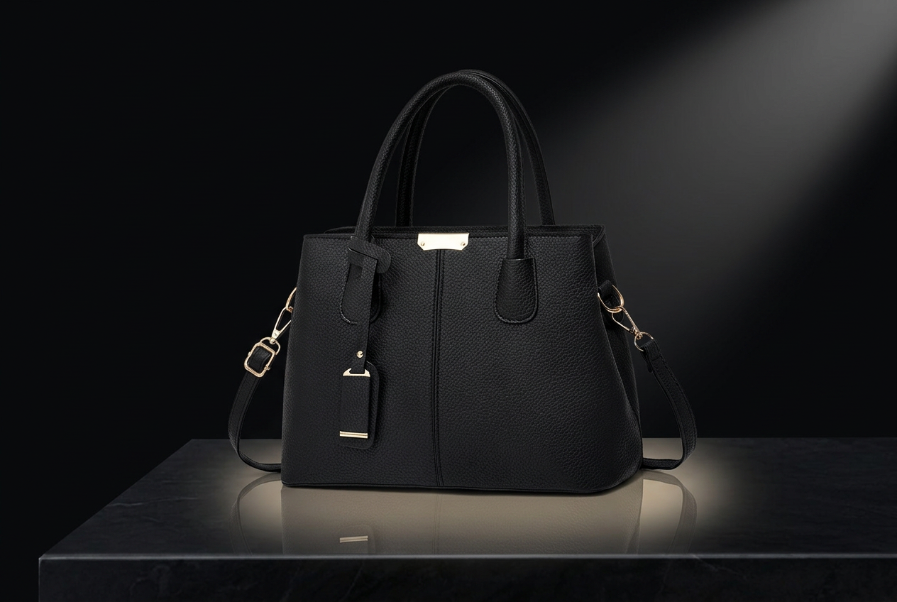 Obsidian Noir — PEVELL structured leather handbag in Black