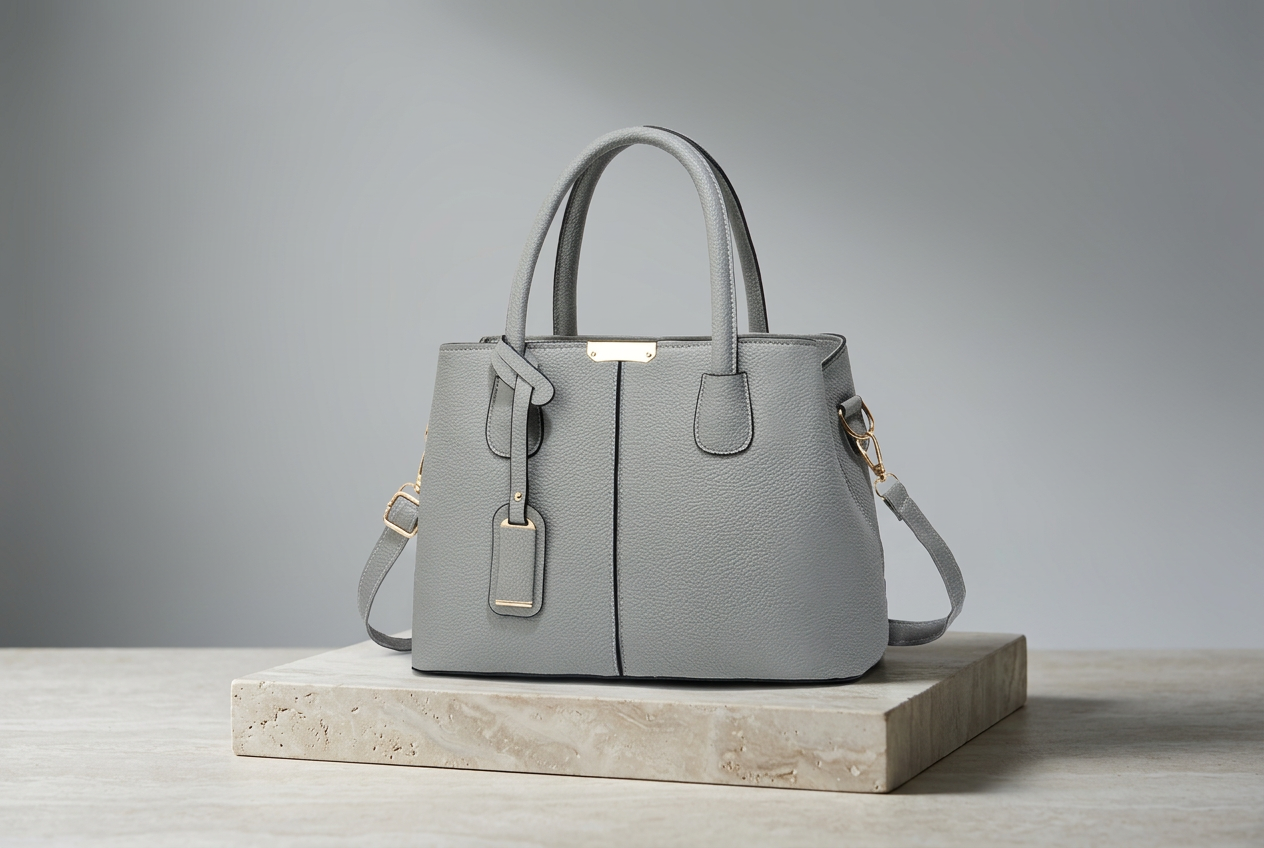 Ash Concrete — PEVELL structured leather handbag in Gray