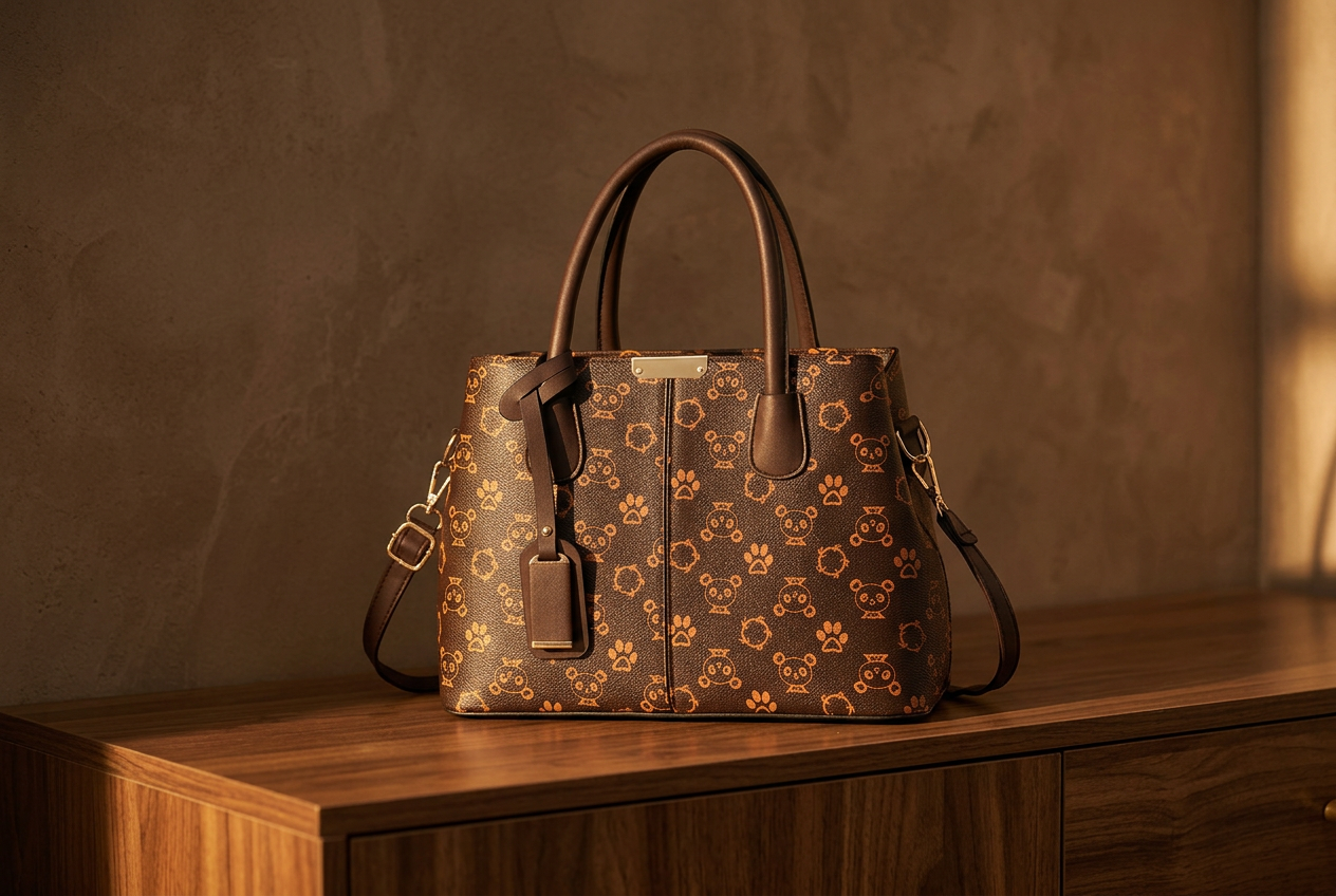 Cocoa Signature — PEVELL structured leather handbag in Panda Coffee