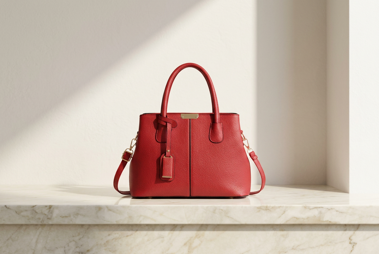 Claret Reserve — PEVELL structured leather handbag in Red