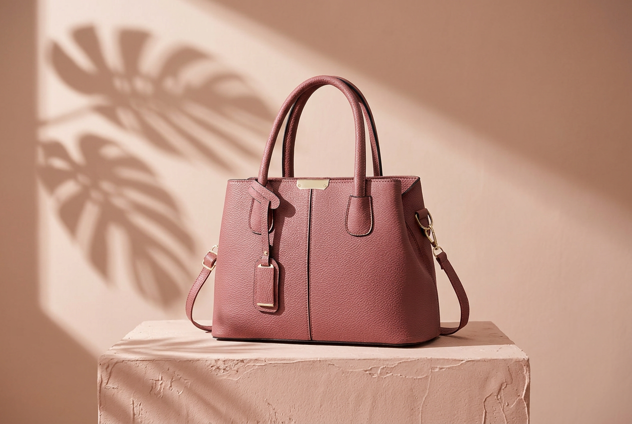 Blush Rosewood — PEVELL structured leather handbag in Rubber Pink