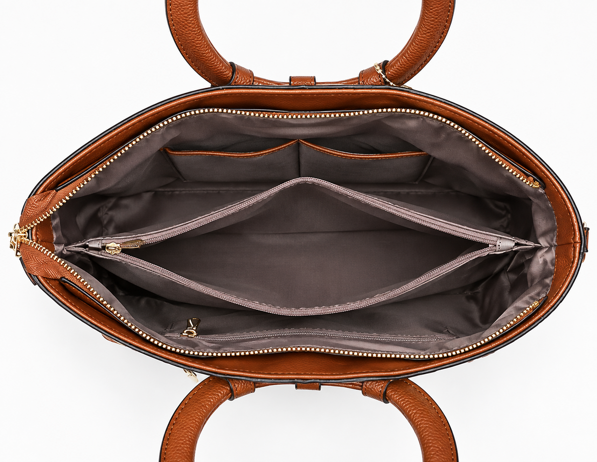 PEVELL handbag — Brown open interior