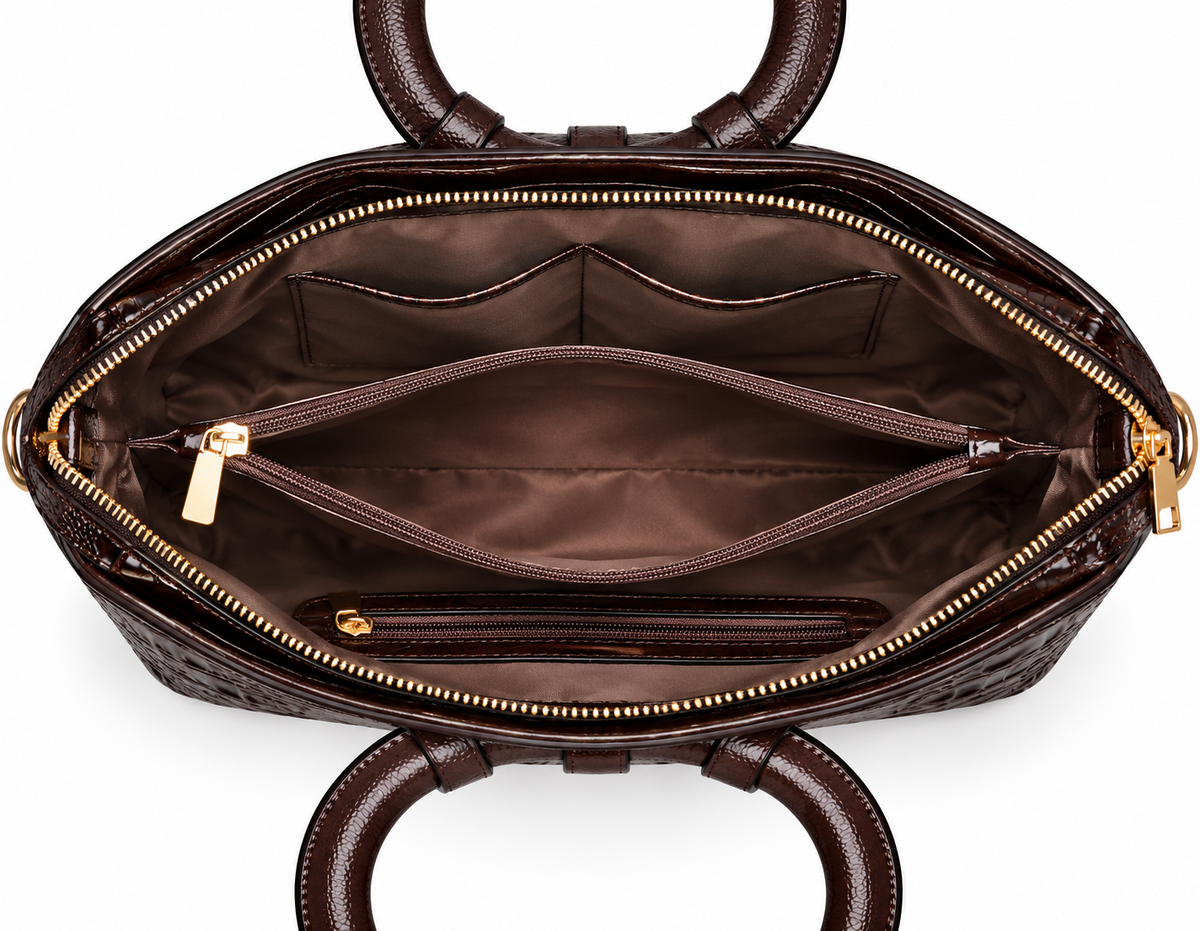 PEVELL handbag — Dark Brown open interior