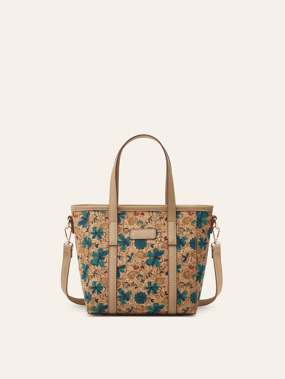 Blue floral cork tote, smaller view