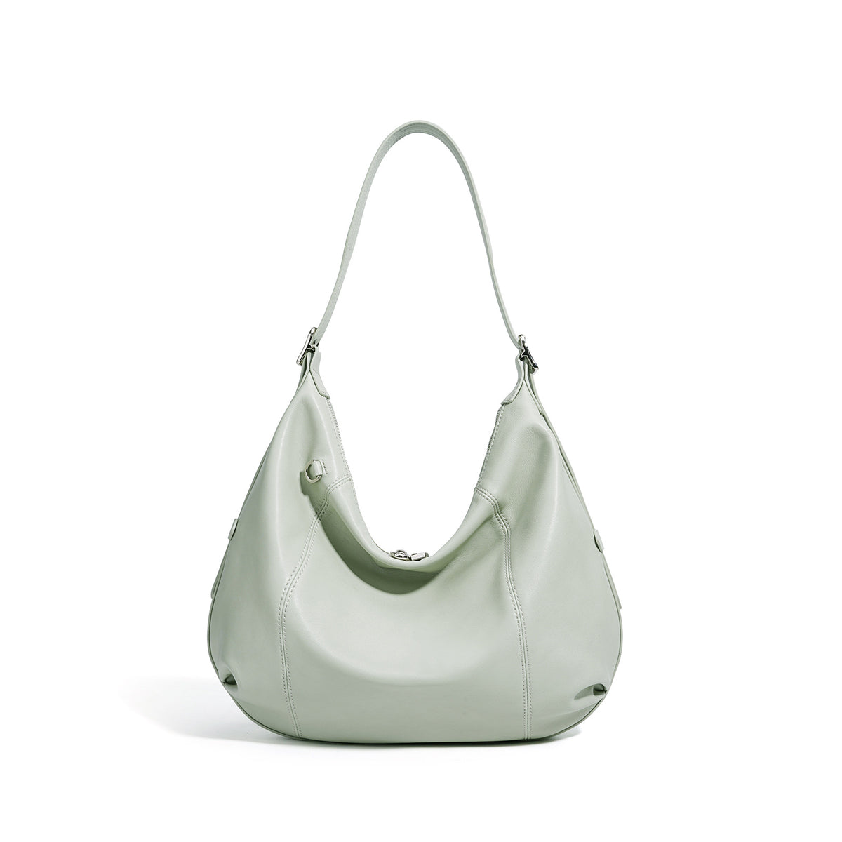 Sage Green leather hobo bag with silver hardware