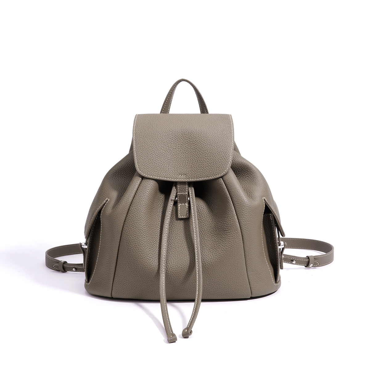 Women's Leather Drawstring Flap Backpack by Pevell, view 2