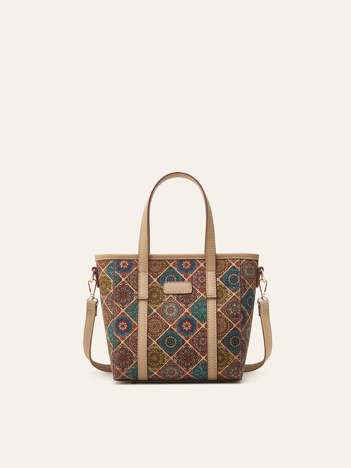 Brown mosaic print cork tote, smaller view