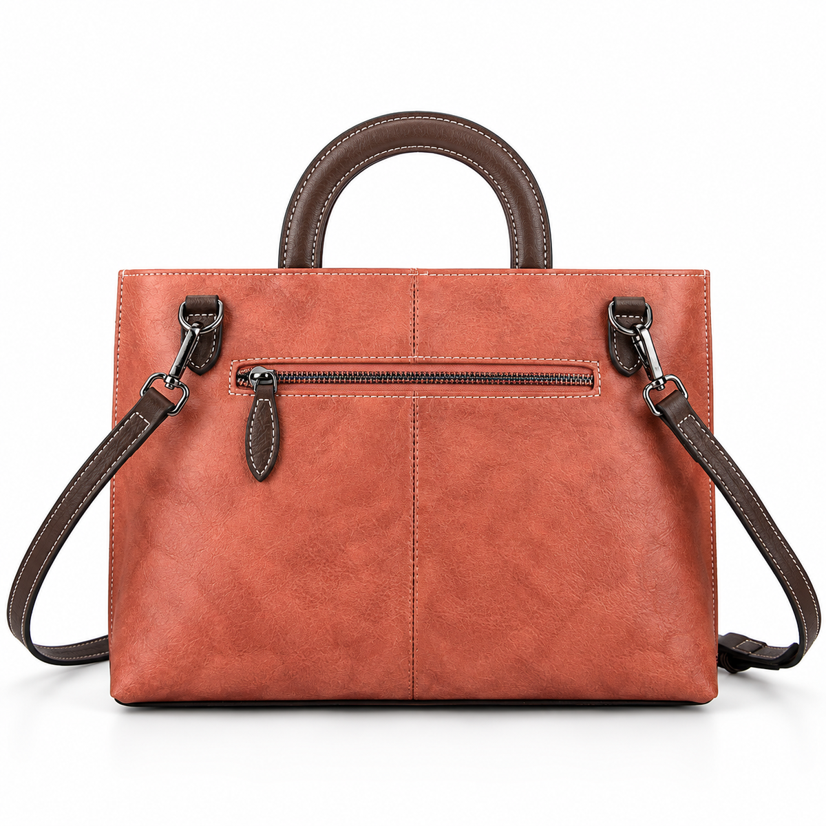 Orange tote back view with zip pocket