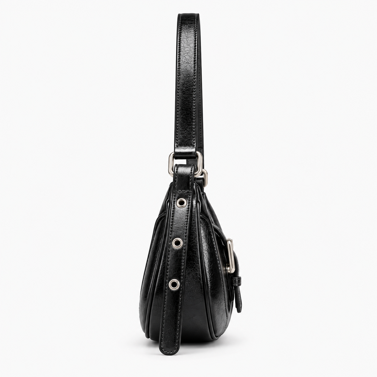 Women's Retro Faux Leather Underarm Bag in Black, view 2