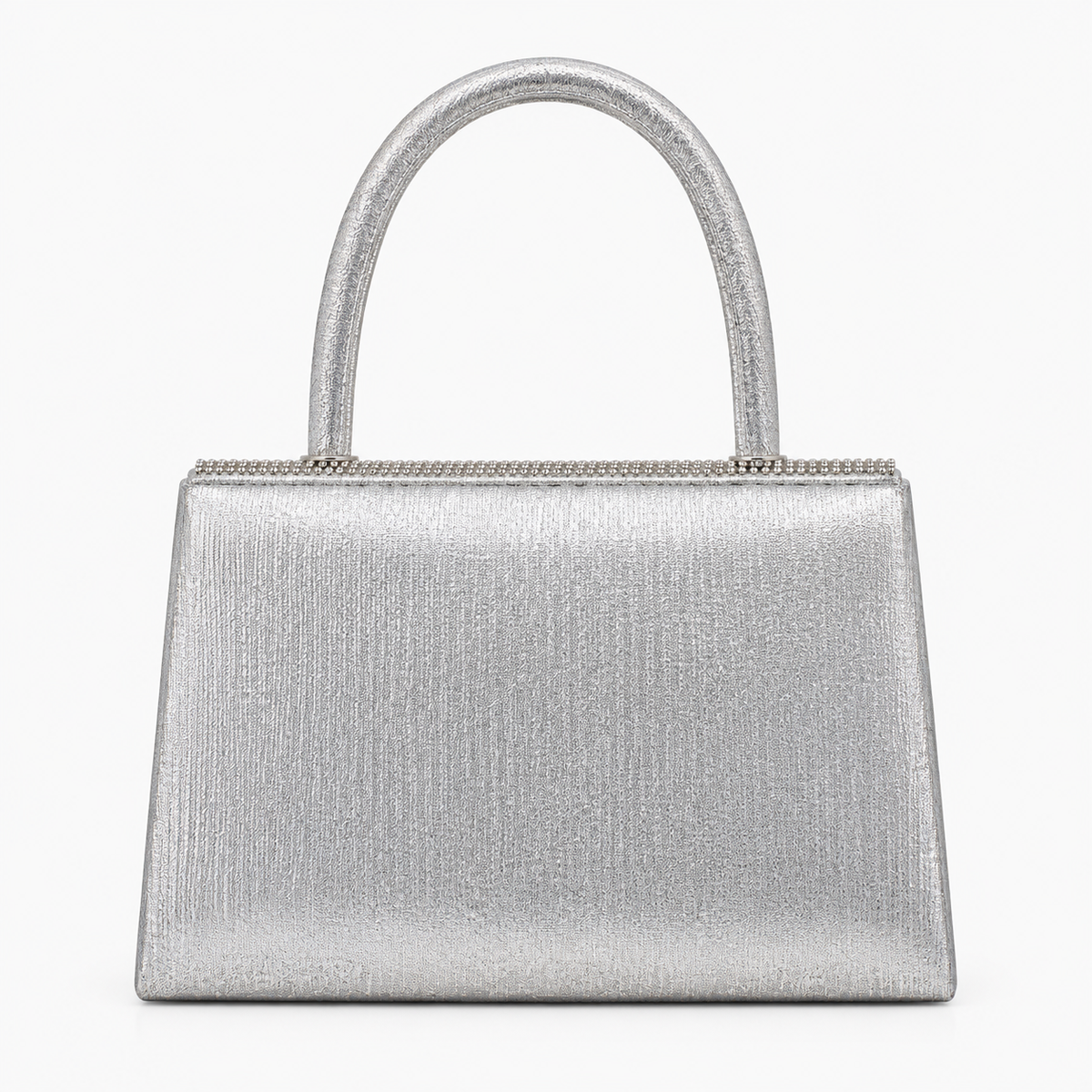 Silver rhinestone mini evening bag, back view