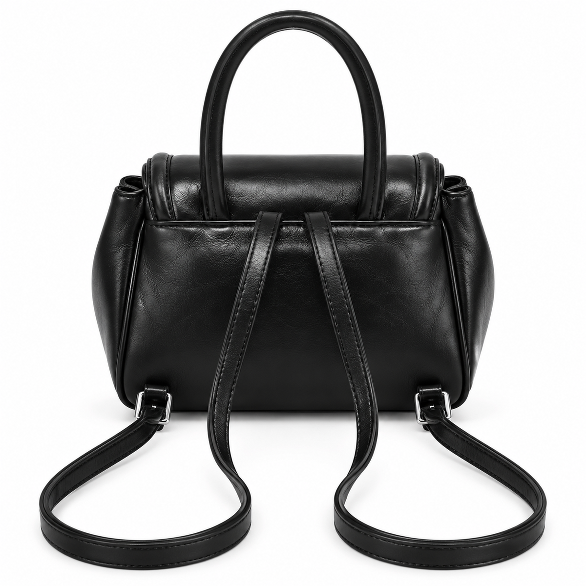 Women's Preppy Faux Leather Backpack in Black, view 2