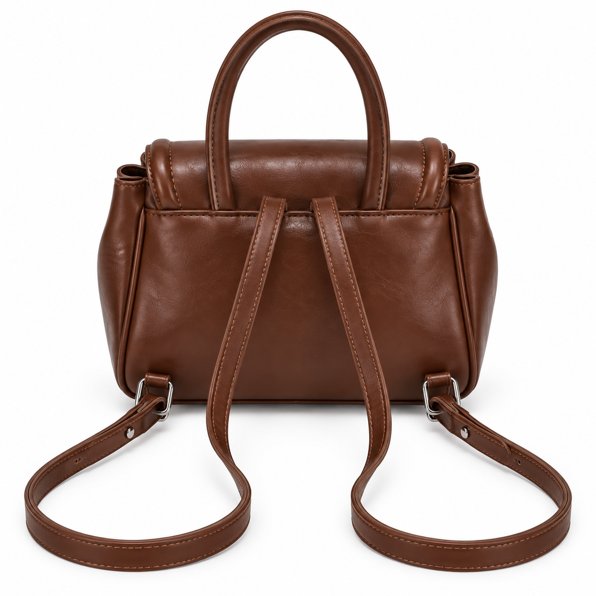 Women's Preppy Faux Leather Backpack in Dark Brown, view 2