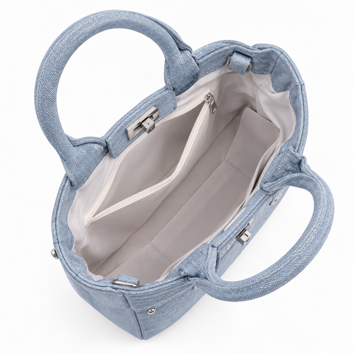 Women's Denim Work Shoulder Bag in Denim Blue, view 3