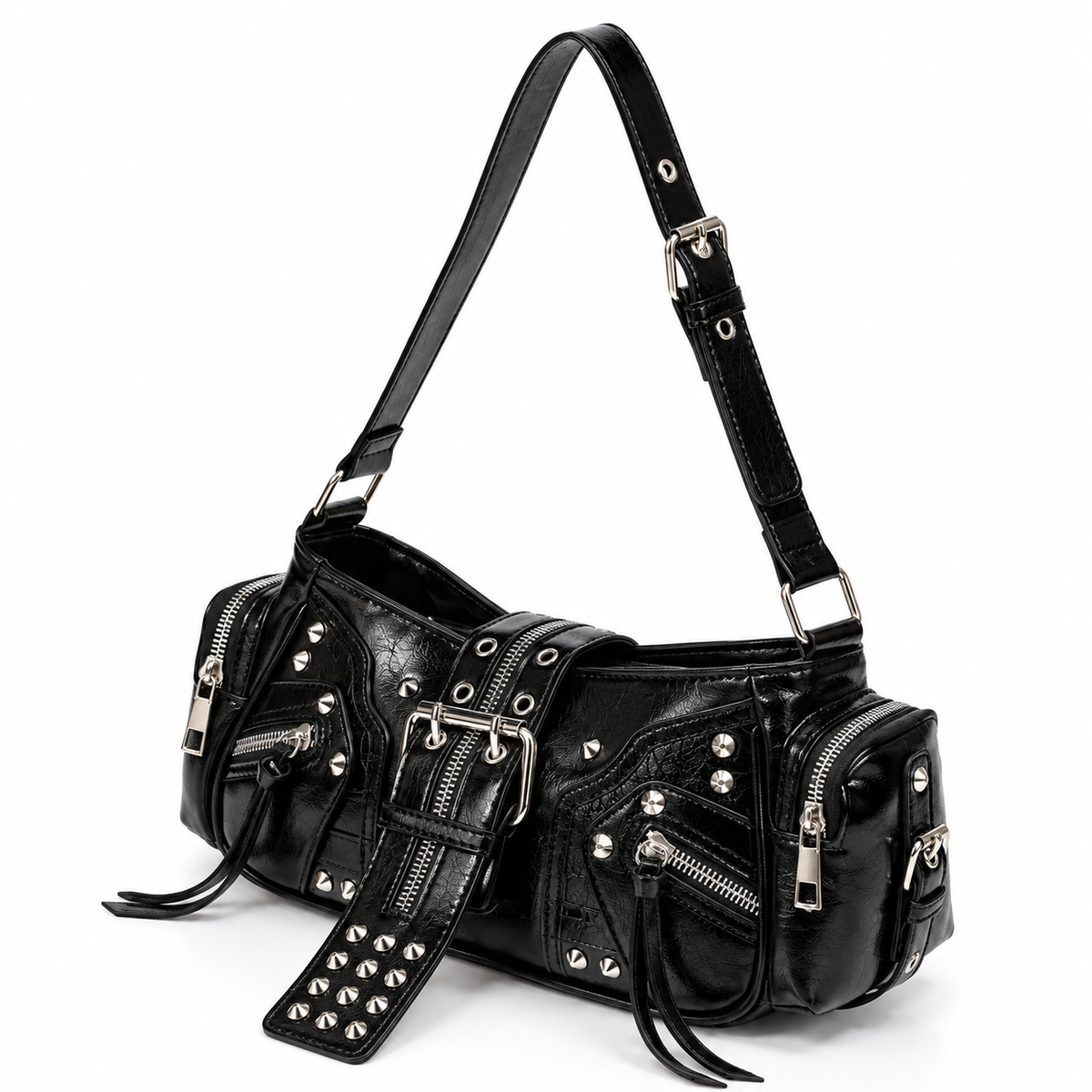 Women's Retro Faux Leather Shoulder Bag in Black, view 2