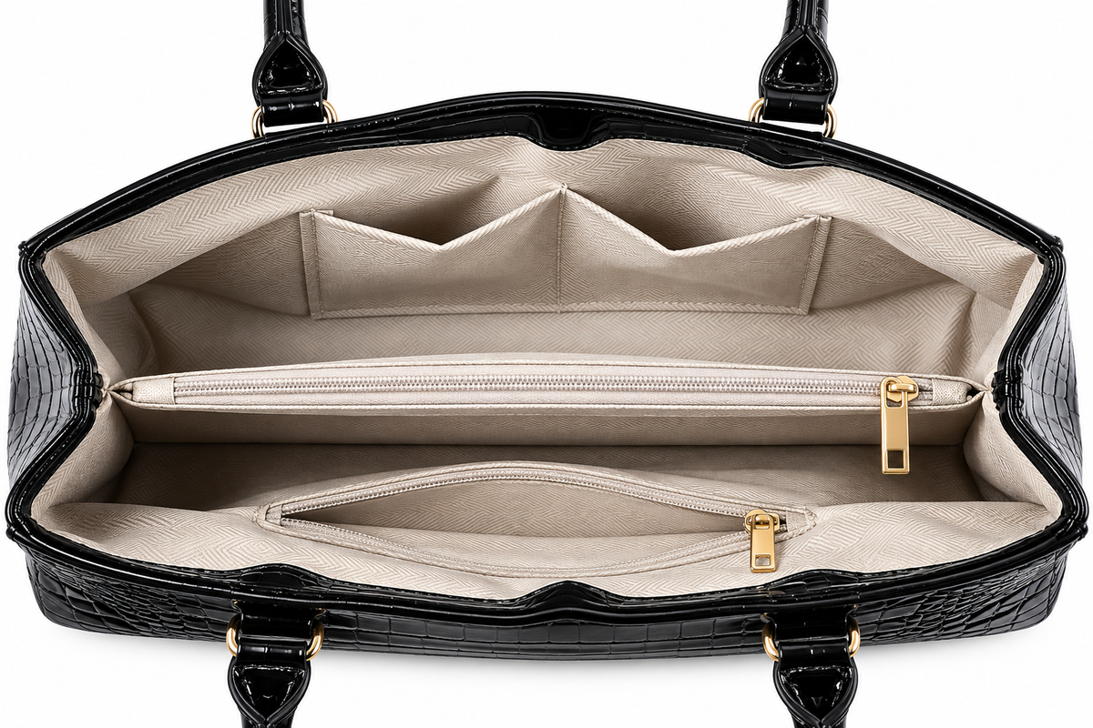 Women's Croc-Embossed Underarm Bag in Black, view 2