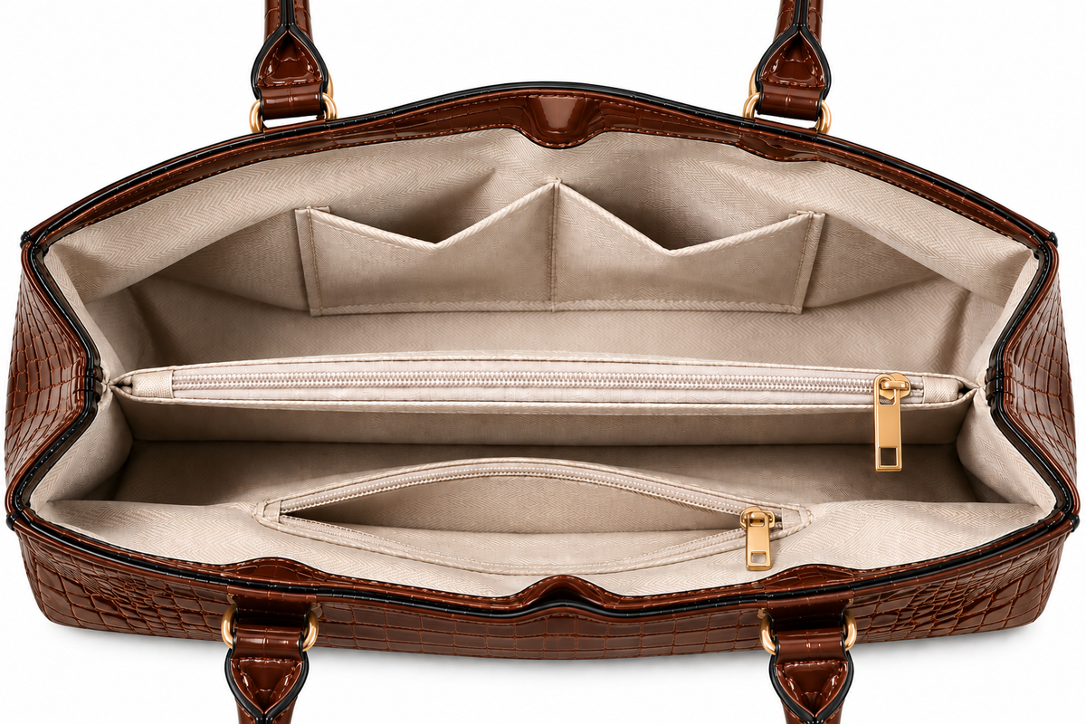 Women's Croc-Embossed Underarm Bag in Brown, view 2