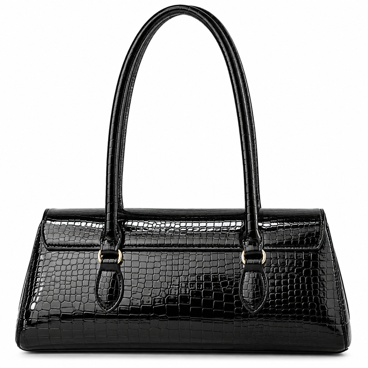 Women's Croc-Embossed Underarm Bag in Black, view 3