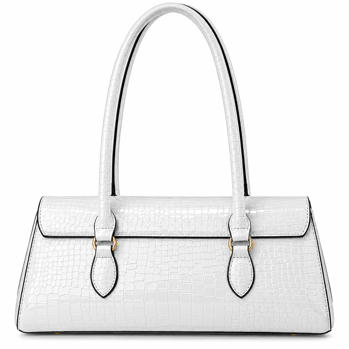 Women's Croc-Embossed Underarm Bag in White, view 3