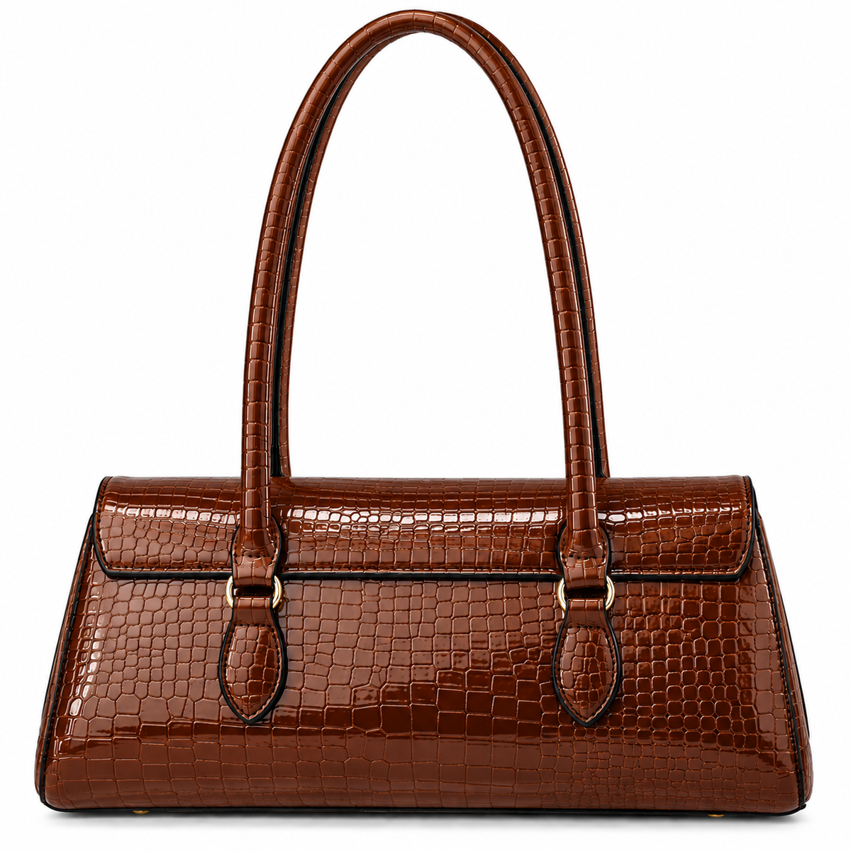 Women's Croc-Embossed Underarm Bag in Brown, view 3