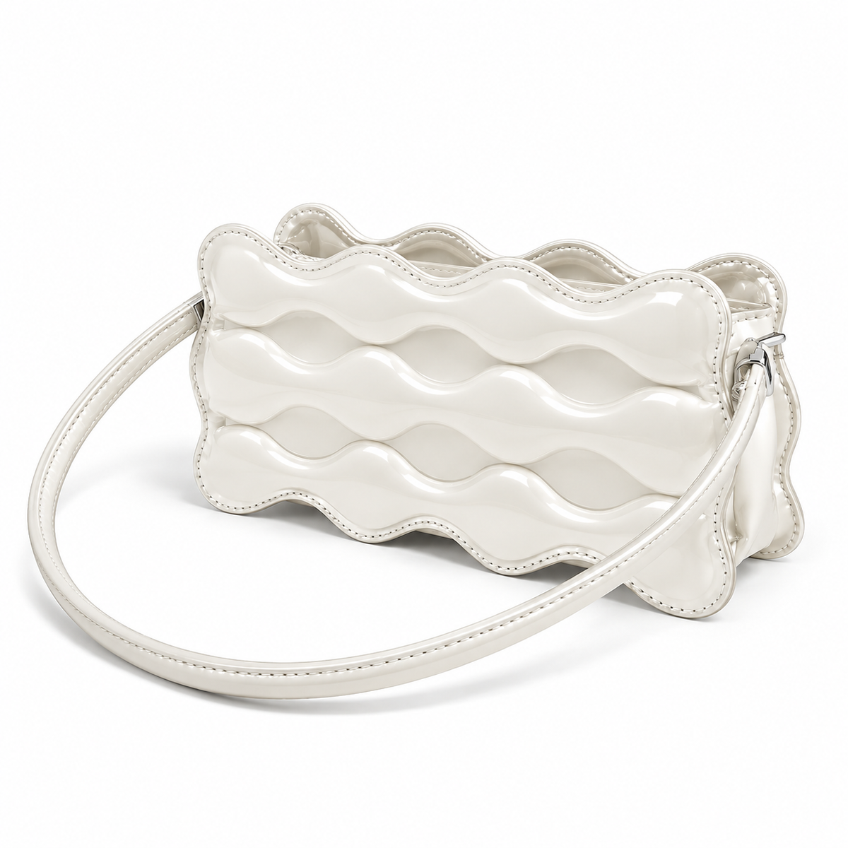 Women's Glossy Mini Faux Leather Shoulder Bag in White, view 2