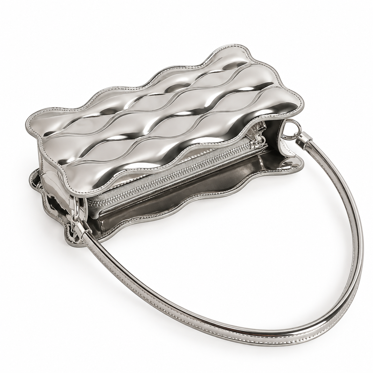 Women's Glossy Mini Faux Leather Shoulder Bag in Silver, view 2