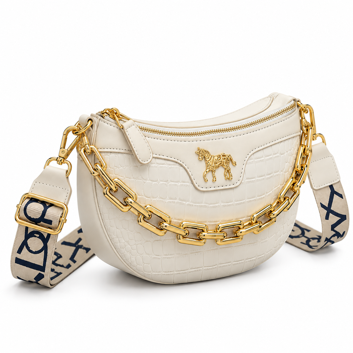 Women's Wide Strap Crossbody Bag in White, view 2