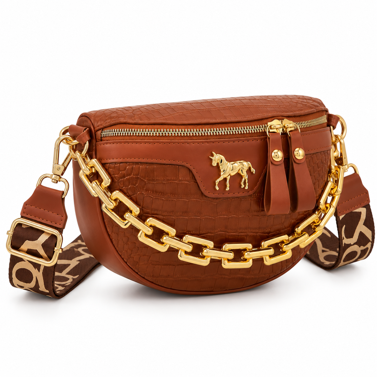 Women's Wide Strap Crossbody Bag in Brown, view 2