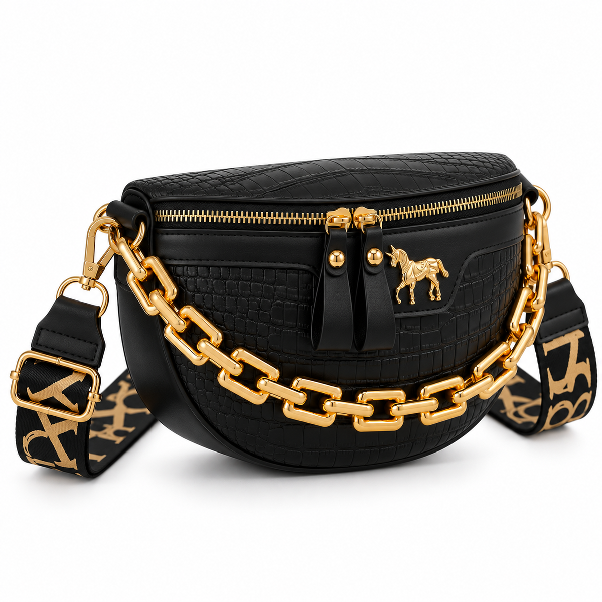 Women's Wide Strap Crossbody Bag in Black, view 2