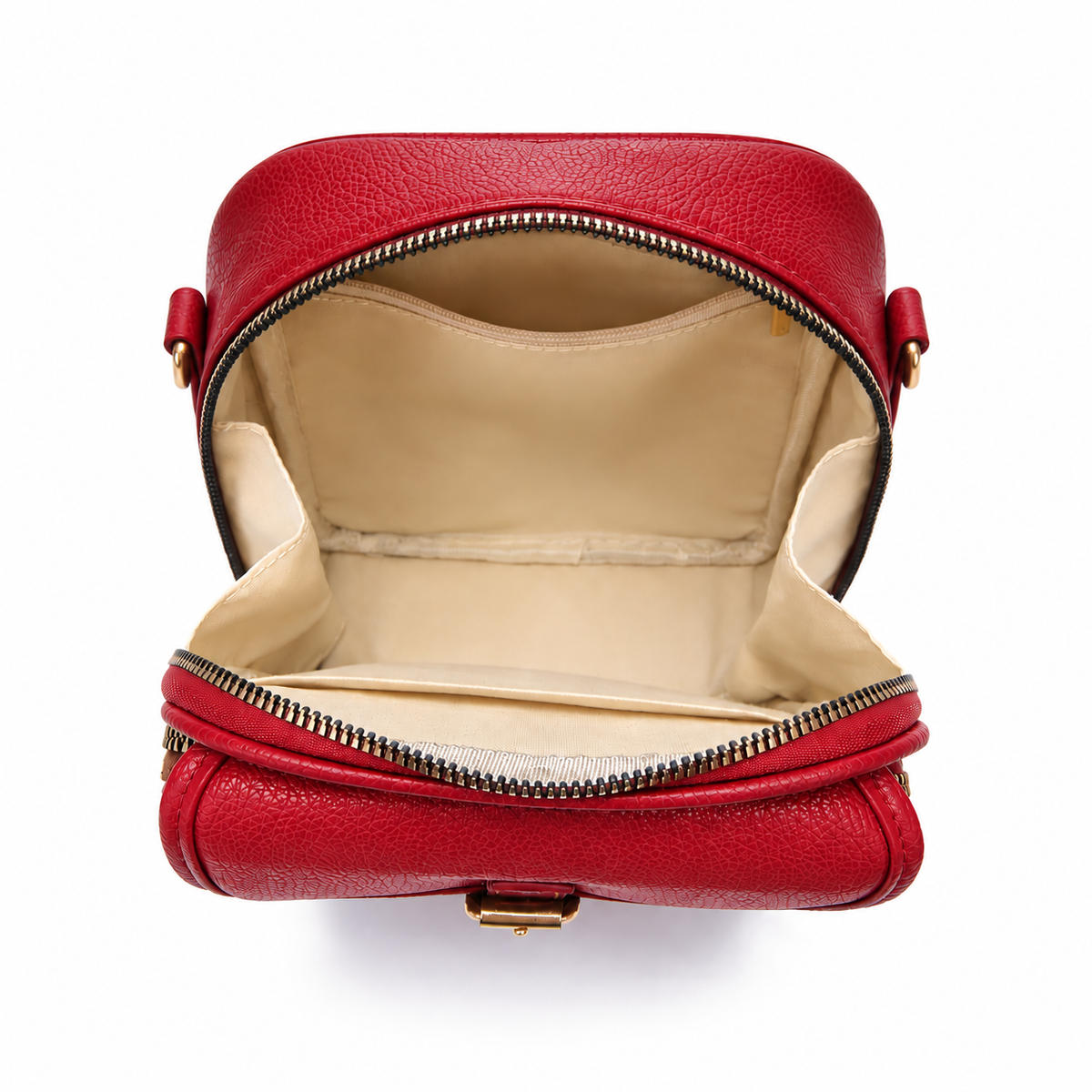 Vintage Faux Leather Travel Backpack in Red, view 3