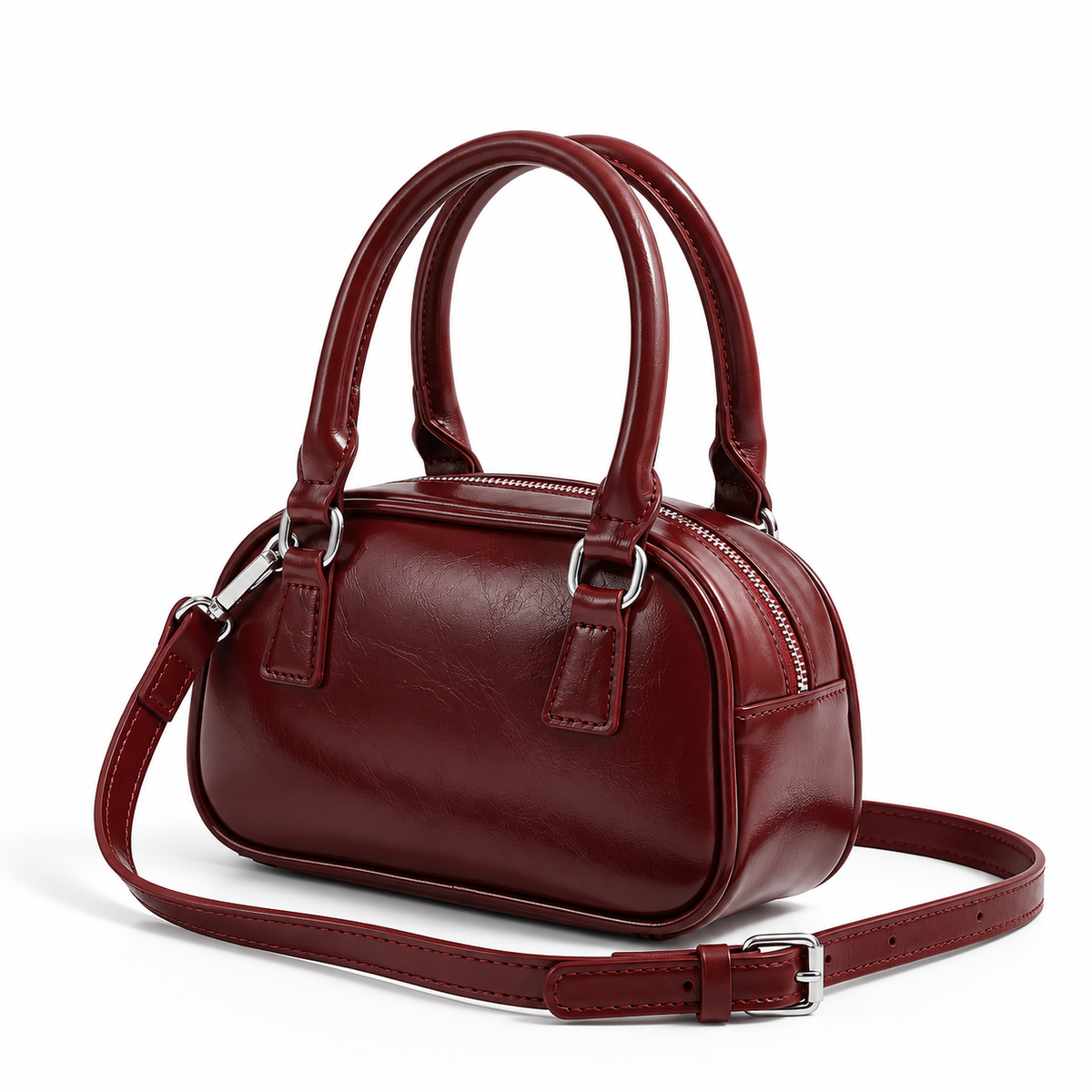 Women's Small Square Top Handle Bag in Red, view 2