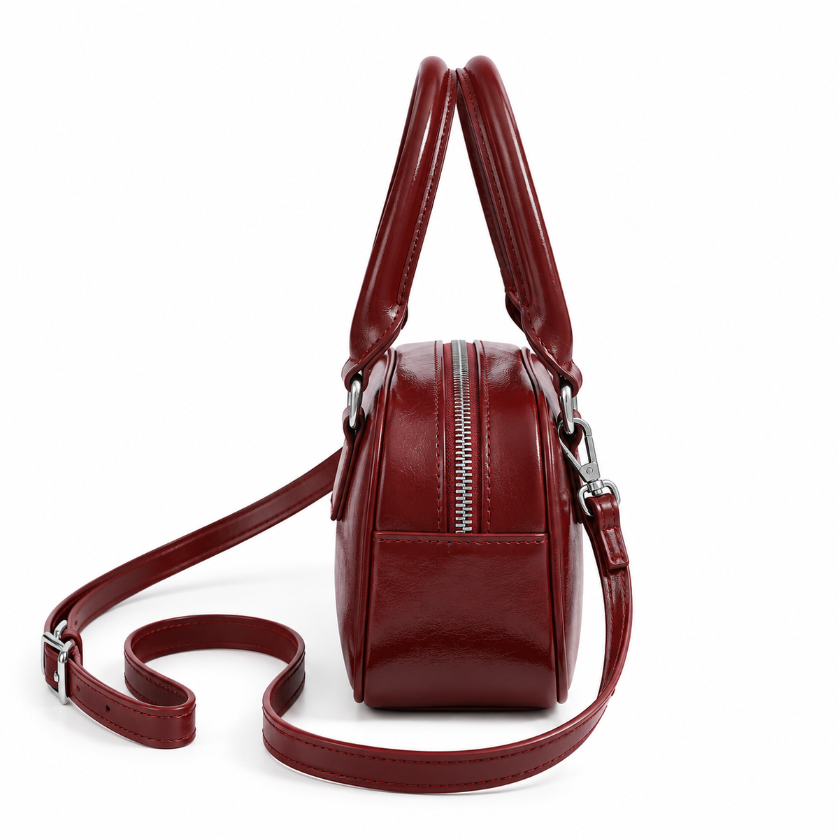 Women's Small Square Top Handle Bag in Red, view 3