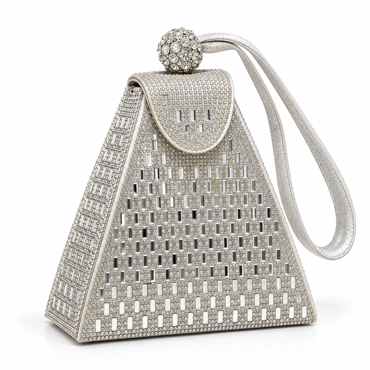 Women's Rhinestone Mini Tote Clutch in Silver, view 2