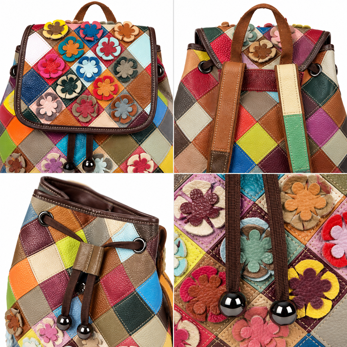 Women's Hand-Stitched Floral Leather Handbag, view 4