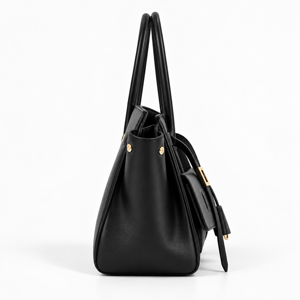 Women's Wing-Style Commuter Tote Bag in Black with Gold Hardware, view 2