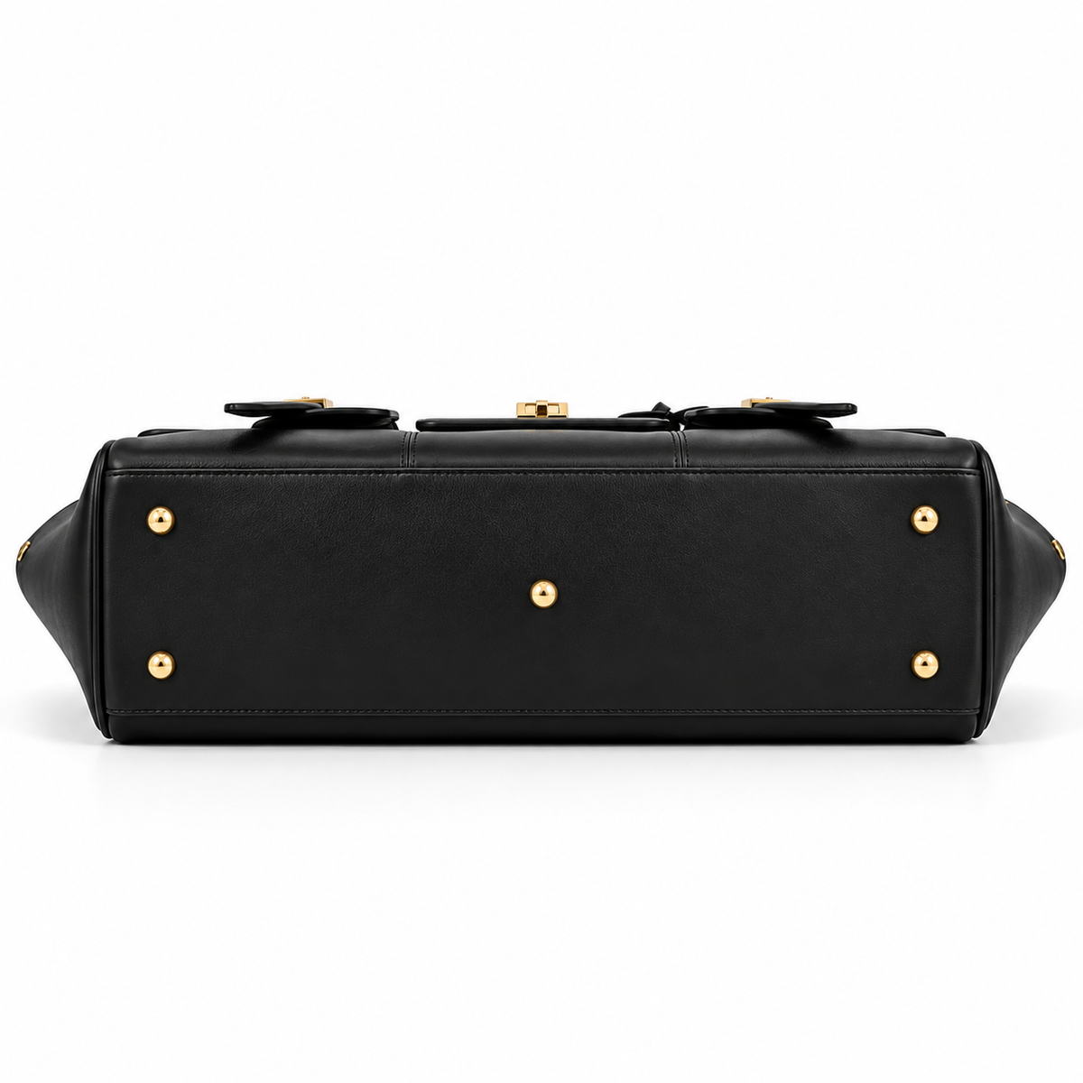 Women's Wing-Style Commuter Tote Bag in Black with Gold Hardware, view 3