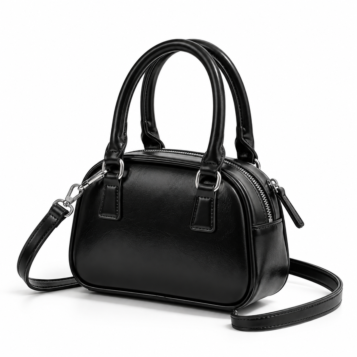 Women's Small Square Top Handle Bag in Black, view 2