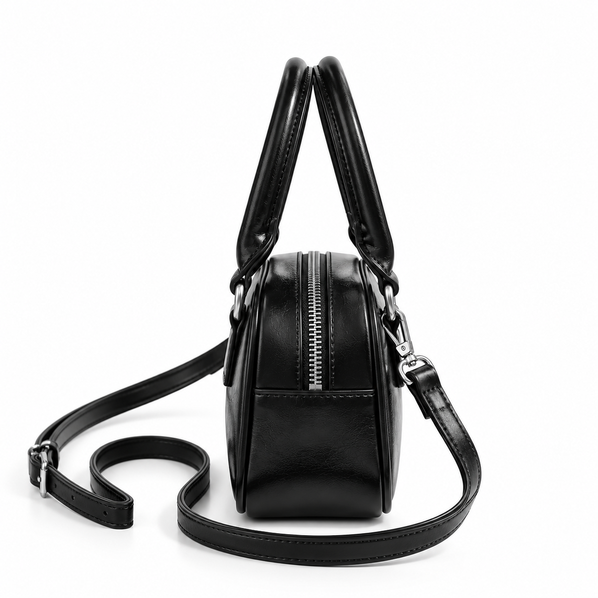 Women's Small Square Top Handle Bag in Black, view 3