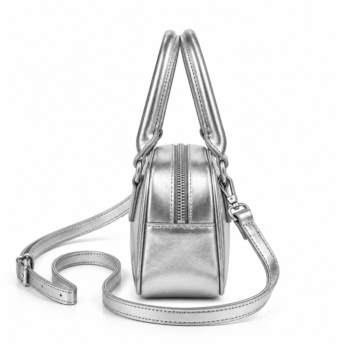 Women's Small Square Top Handle Bag in Silver, view 3