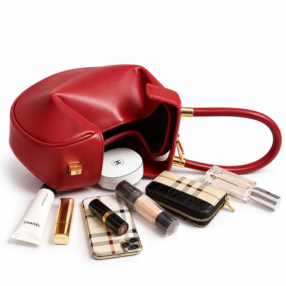 Women's Genuine Leather Clutch Handbag in Red, view 3