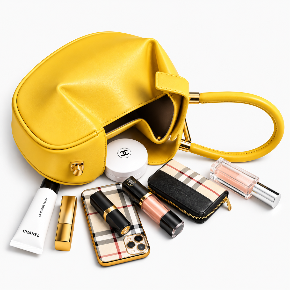 Women's Genuine Leather Clutch Handbag in Yellow, view 3