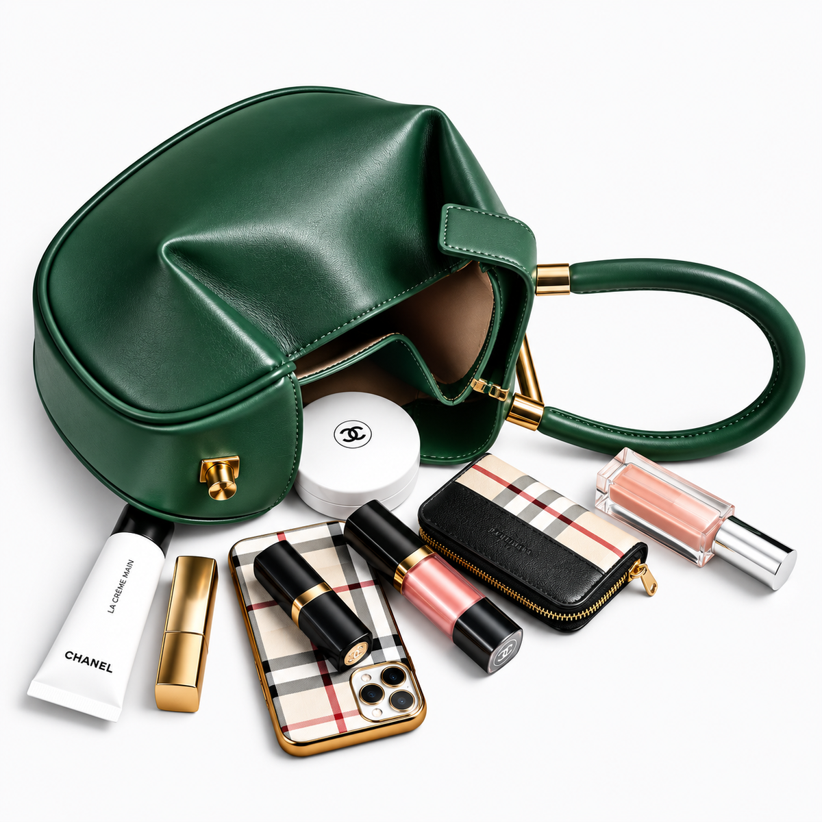 Women's Genuine Leather Clutch Handbag in Dark Green, view 3