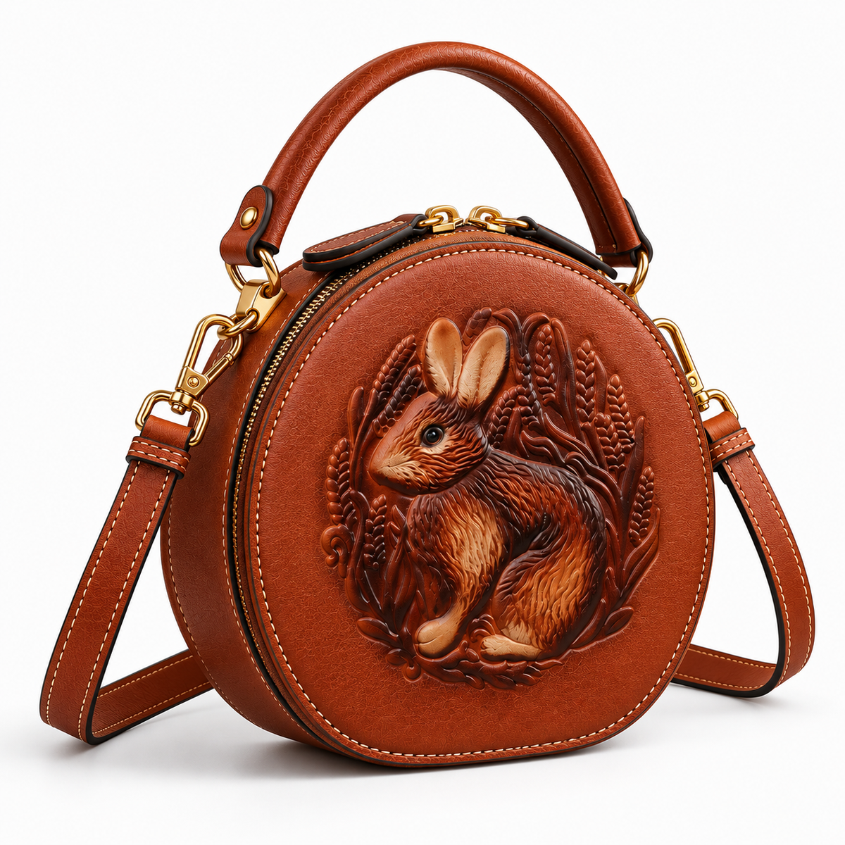 Women's Embossed Genuine Leather Handbag in Brown, view 2