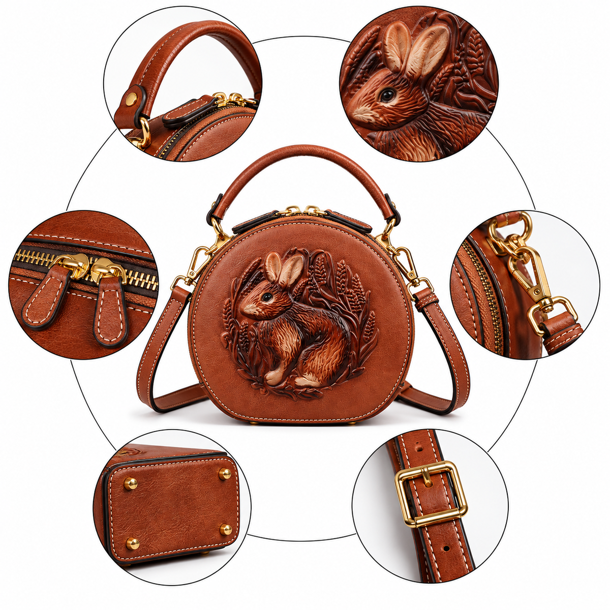 Women's Embossed Genuine Leather Handbag in Brown, view 3