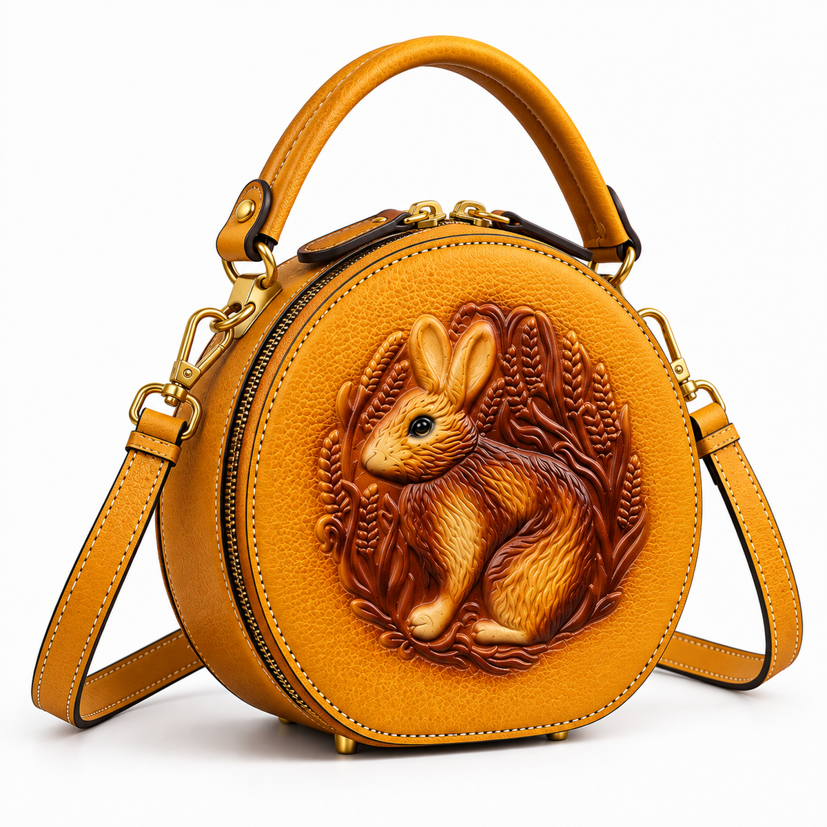 Women's Embossed Genuine Leather Handbag in Yellow, view 2
