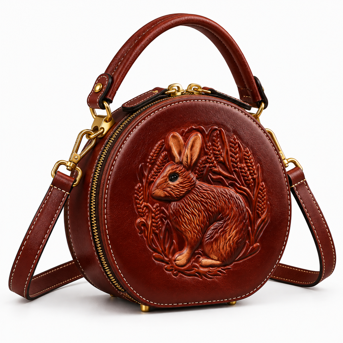 Women's Embossed Genuine Leather Handbag in Dark Brown, view 2
