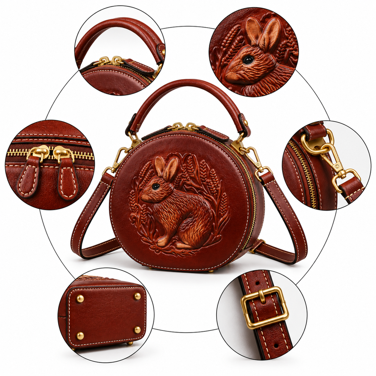 Women's Embossed Genuine Leather Handbag in Dark Brown, view 3