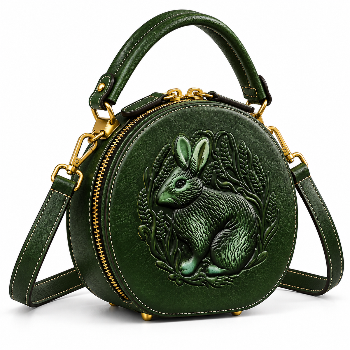 Women's Embossed Genuine Leather Handbag in Green, view 2