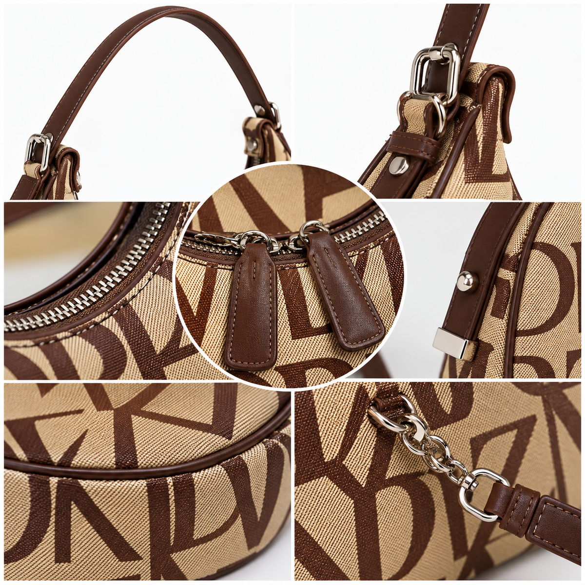 Women's Printed Faux Leather Underarm Bag in Brown, view 2