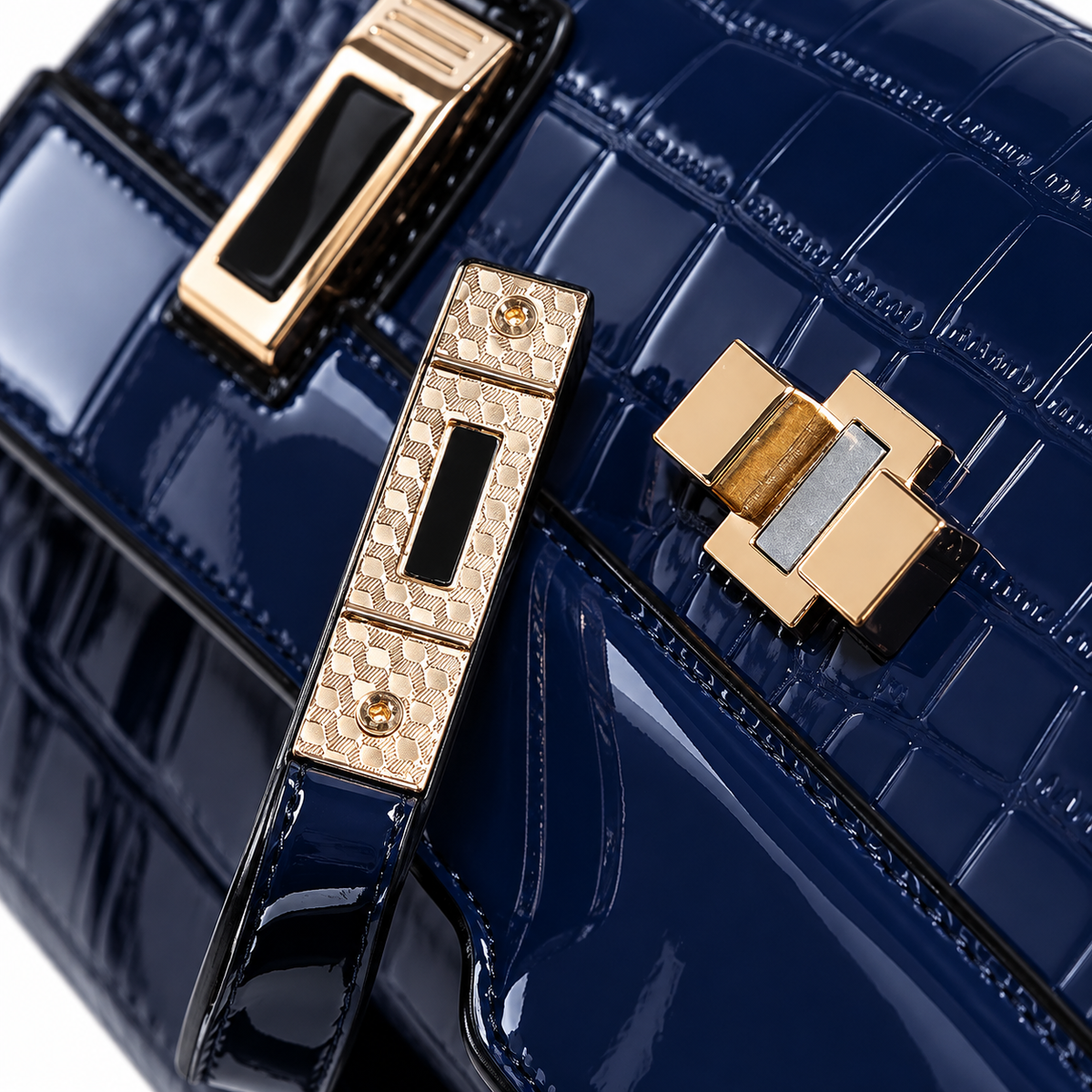 The Gloss Croc Vegan Leather Satchel Handbag in Royal Blue, view 3